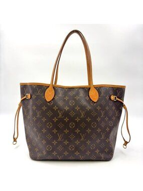 Louis Vuitton Neverfull MM Monogram Leather Brown Tote Gold